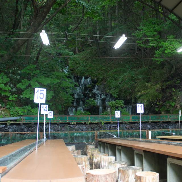 唯一無二 大自然の湧き水で楽しむ流しそうめん エビデリ 冷んやりグルメ 吾妻庵 うどん そば 福島市北部 ふくラボ