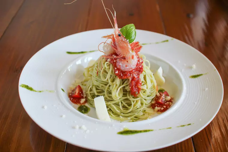 ▲「ご褒美パスタ」(甘エビとホタテとモッツァレラのジェノベーゼ 冷製カッペリーニ)
1,500円(税込)