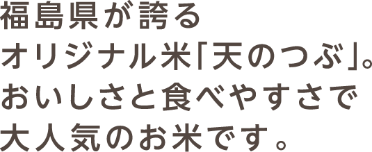 福島県が誇るオリジナル米「天のつぶ」。おいしさと食べやすさで大人気のお米です。