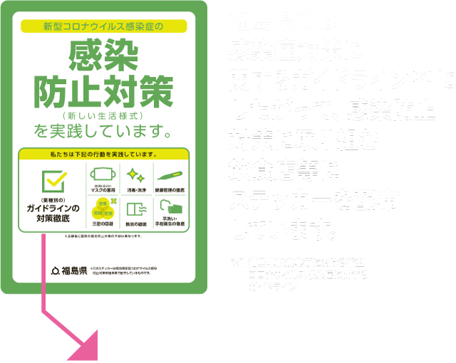 福島県では感染症対策に関するガイドラインにしたがって、感染防止対策に取り組む飲食店等にステッカーを配布しています。