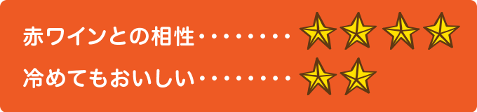 赤ワインとの相性　★★★★ 冷めてもおいしい　★★