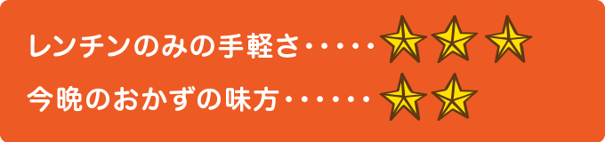 レンチンのみの手軽さ　★★★ 今晩のおかずの味方　★★