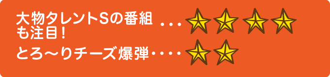 大物タレントSの番組も注目！　★★★★、とろ～りチーズ爆弾　★★
